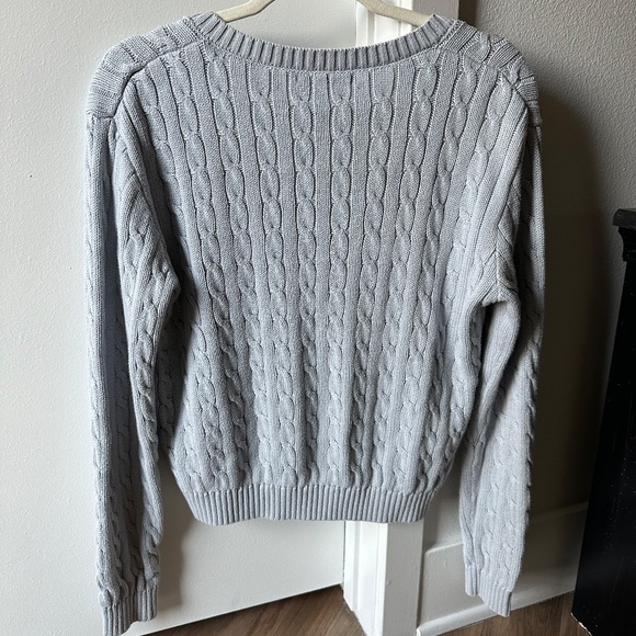 Brandy Melville Light Blue Ida Cotton Cable Knit V-Neck Sweater - Picture 2 of 3